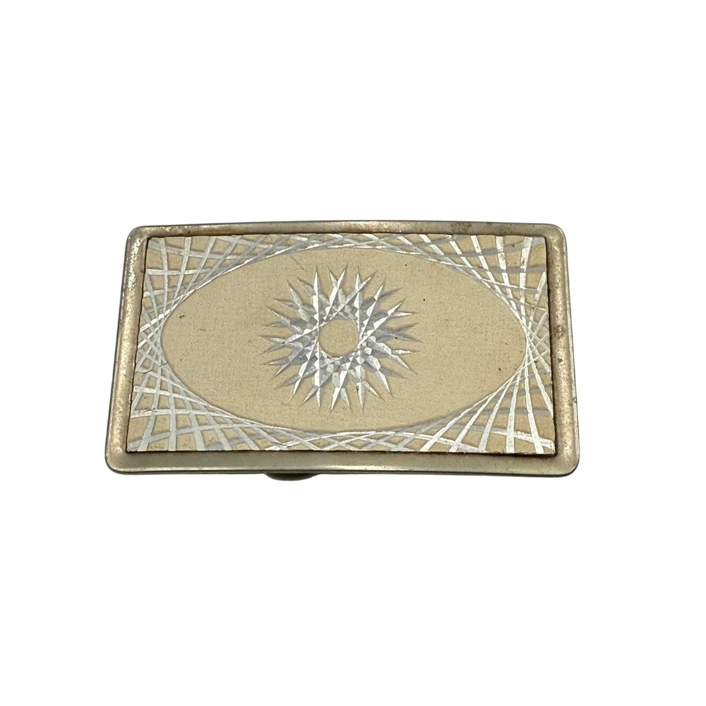 Vintage Two Tone Starburst Belt Buckle Silver Gold Tone Geometric Rectangular